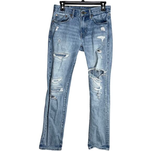 American Eagle Slim Straight Leg Jeans Mens Size 28 Blue Denim Distressed HOLES - Picture 1 of 9